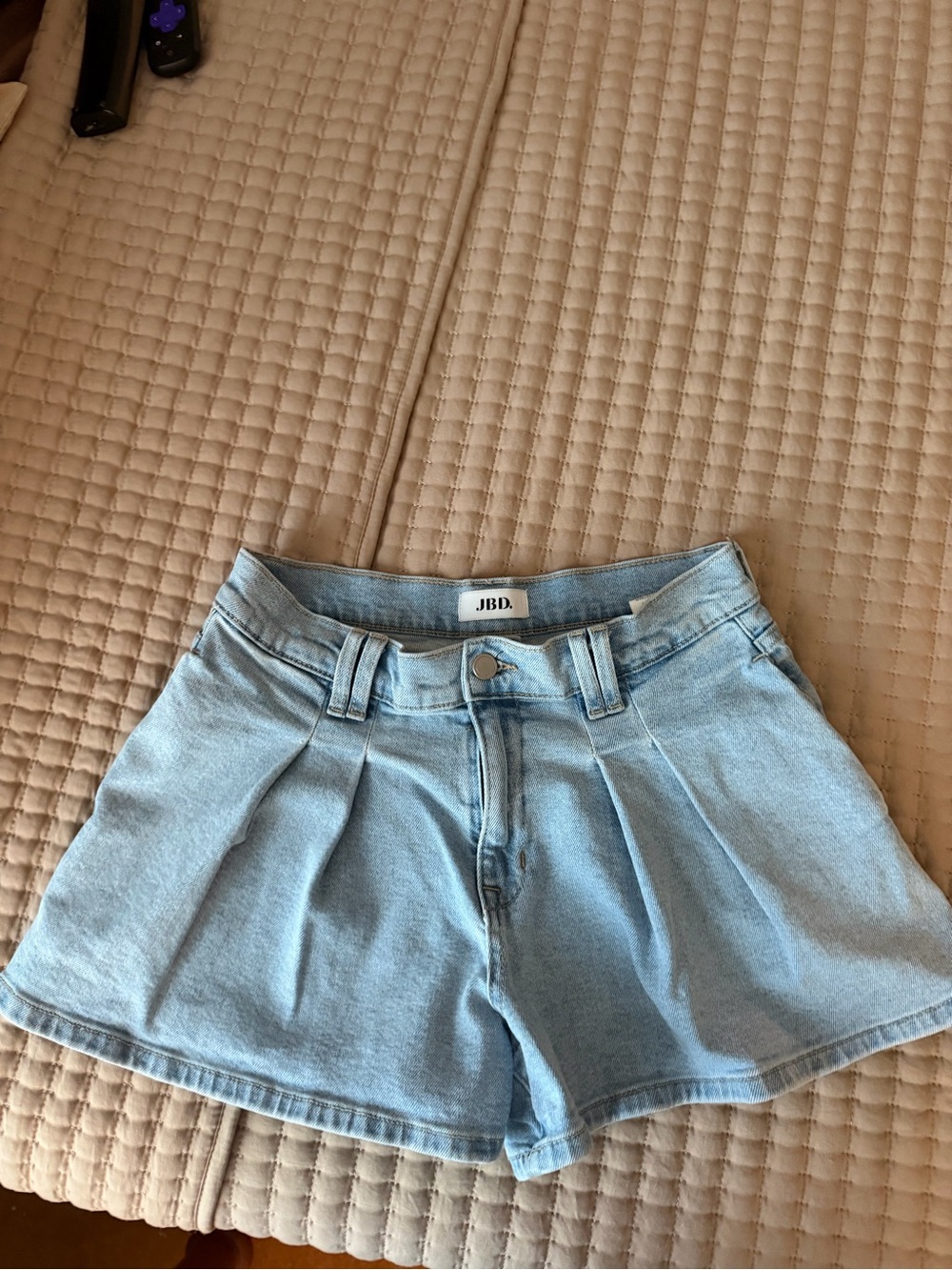 Just Black Light Blue Pleated Denim Shorts Worn Once